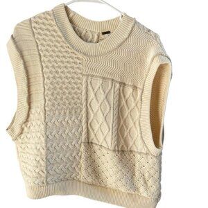 Free People asymmetrical fisherman sweater vest cable knit exposed seams chunky